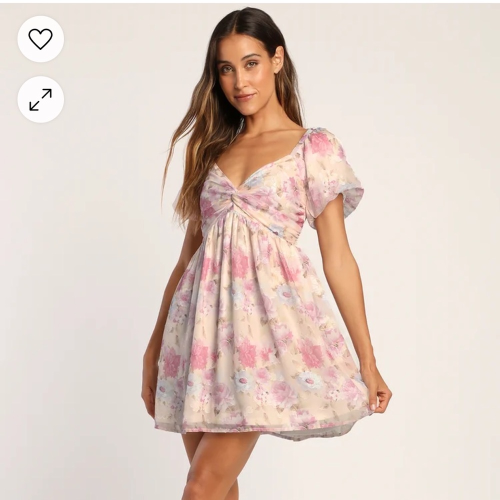 Lulus Fresh Florals Cream Floral Print Puff Sleeve Mini Dress